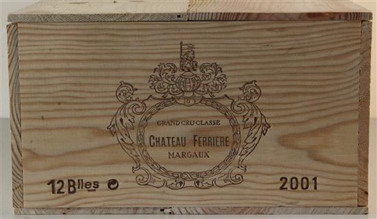 A case of twelve bottles of Chateau Ferriere, Margaux, 2001.